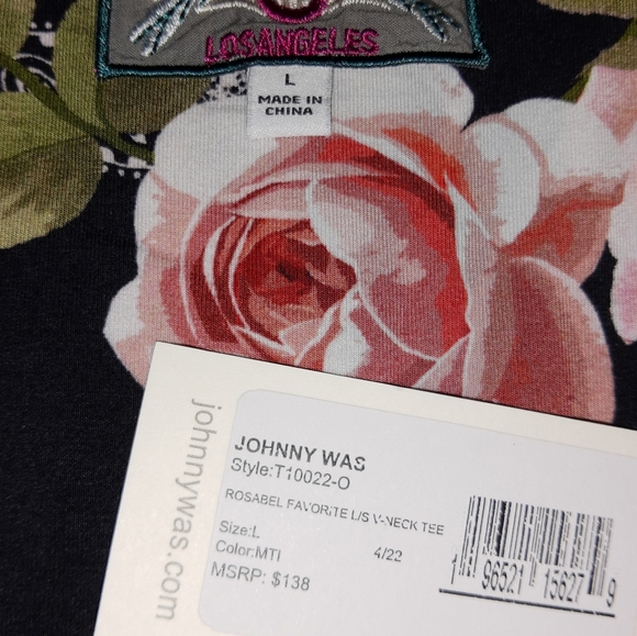 Nice sz L JOHNNY WAS ROSABEL FAVORITE LONG SLEEVE T Shirt Floral Boho Top - Picture 5 of 10